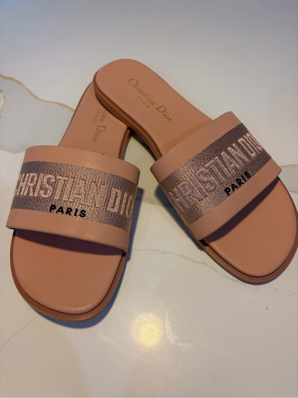 Dior Blush Pink Logo Slide Sandals